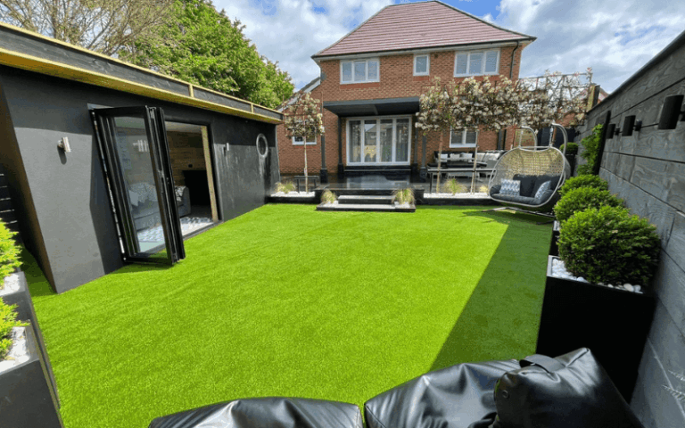 artificial grass and garden room