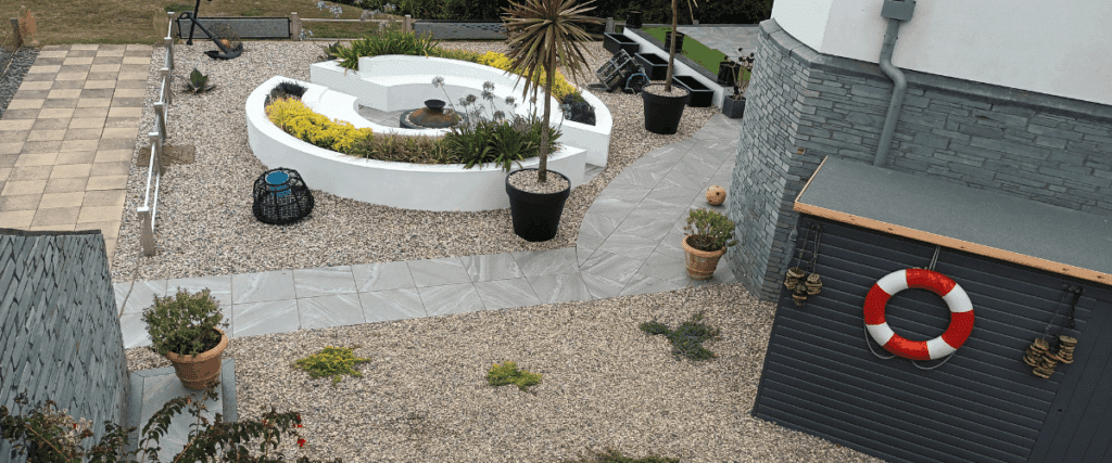 completed garden landscaping project in Devon
